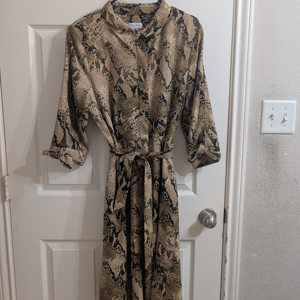 Calvin Klein Beige and Black Snake Print Dress